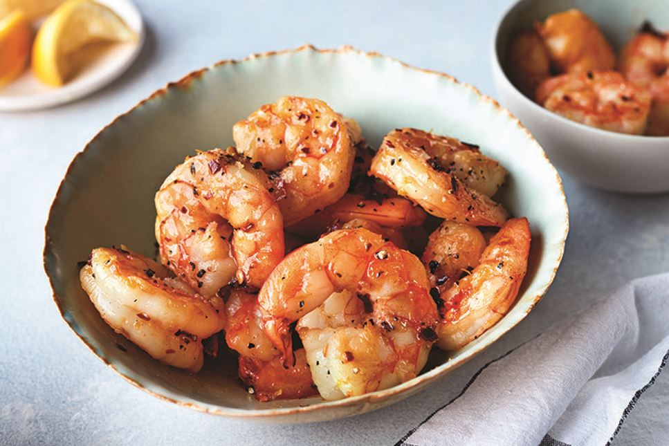 Bowl of sauteed shrimp